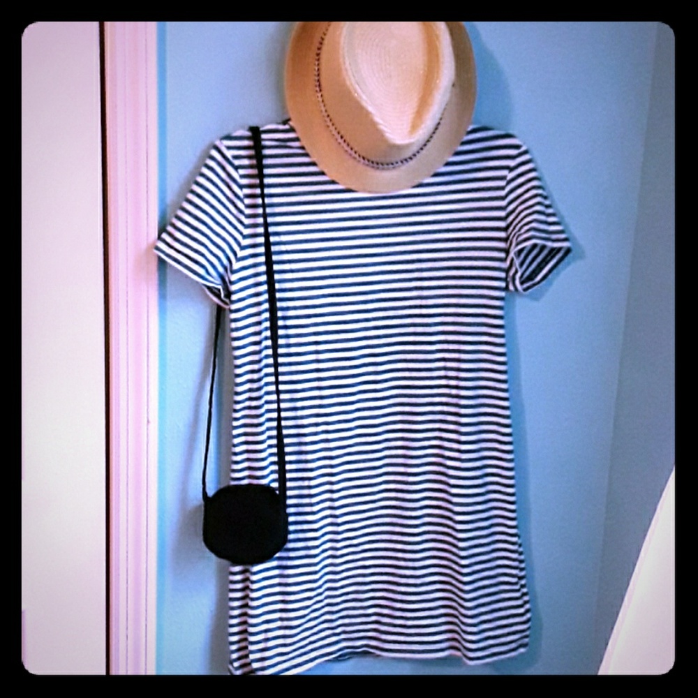 A striped tshirt dress (accessories not included)